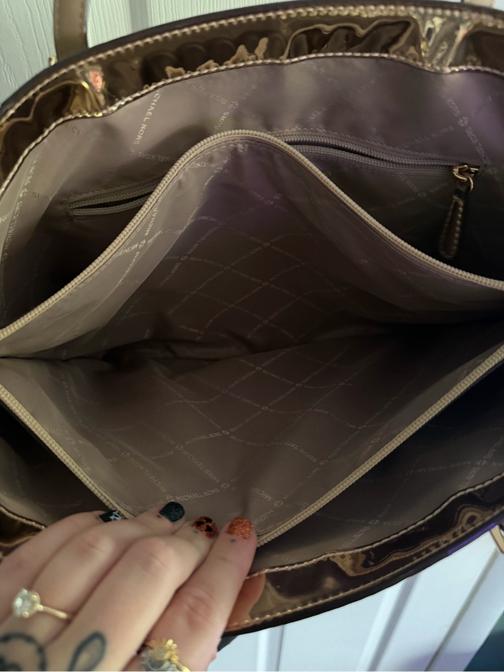 Michael Kors Iridescent Metallic MK-Embossed Tote - Picture 10 of 14
